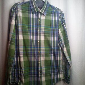 Banana Republic Shirt Men M 15-15 1/2 Button Up Long Sleeve Plaid Blue Green